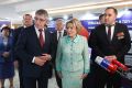 Председатель Совета Федерации Валентина Матвиенко, Губернатор Тульской области Дмитрий Миляев, председатель Тульской областной Думы Андрей Дубровский осмотрели выставку, посвященную Тульской области
