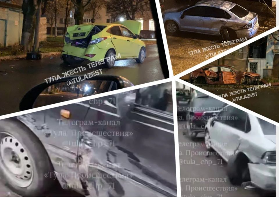 Ночью в Туле лихач протаранил несколько машин и сбежал с места ДТП