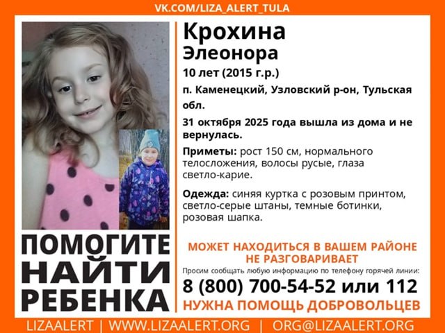В Тульской области ищут 10-летнюю немую девочку