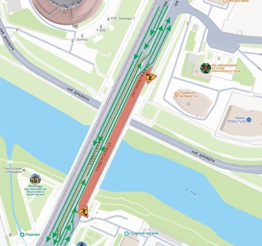 В ночь с 14 на 15 ноября на Зареченском мосту введут частичное ограничение движения транспорта