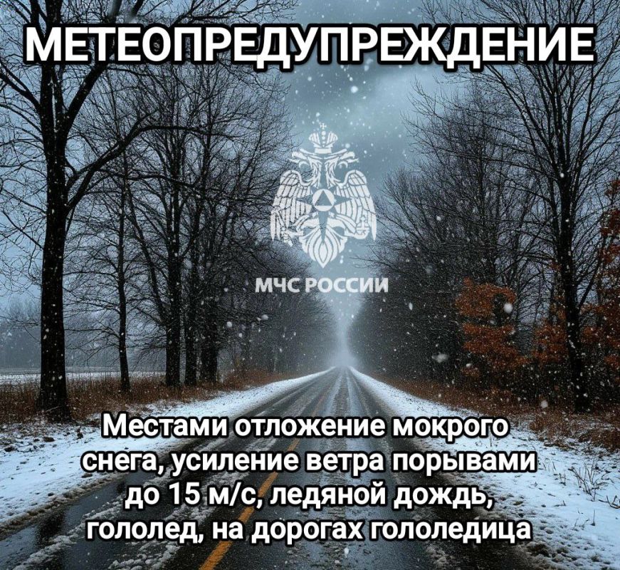 #Метеопредупреждение. Ночью и утром 24 ноября на территории Тульской области местами ожидается отложение мокрого снега, усиление ветра порывами до 15 м/с
