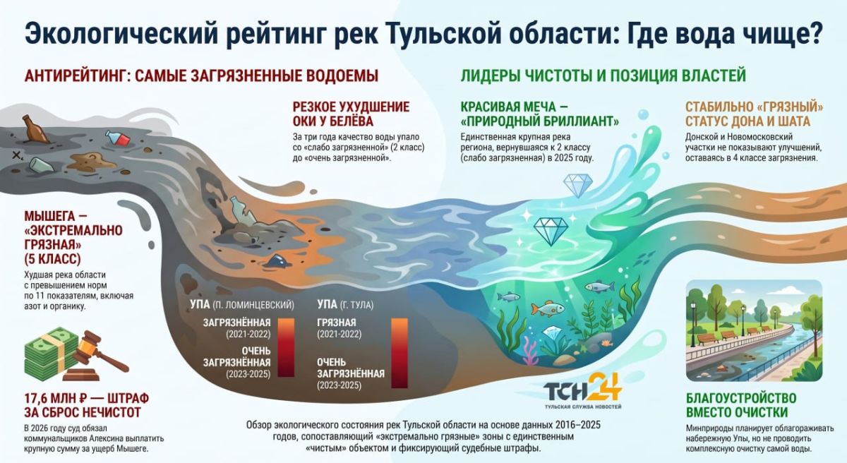 Вплоть до «экстремально грязной»: как менялось качество воды в реках Тульской области