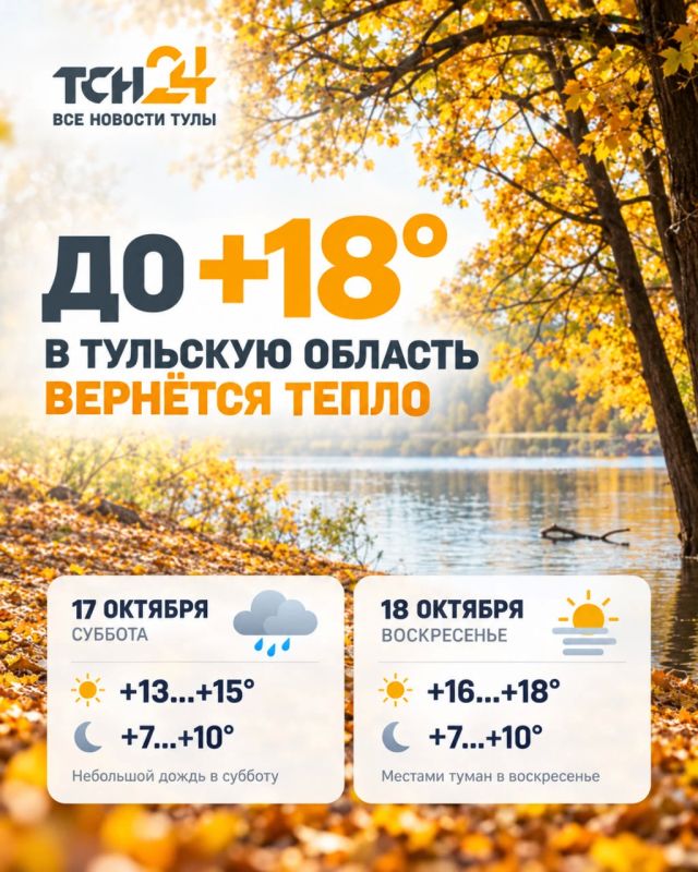 До +18 градусов: в Тульскую область вернётся тепло на выходных