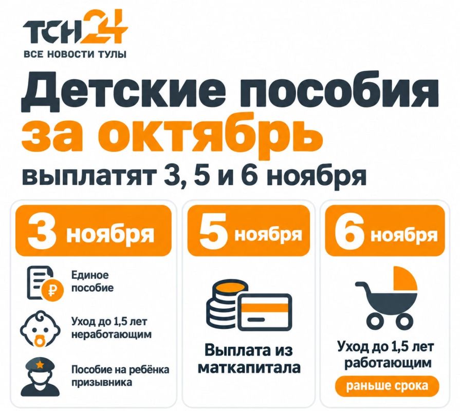 Детские пособия за октябрь тулякам перечислят 3, 5 и 6 ноября
